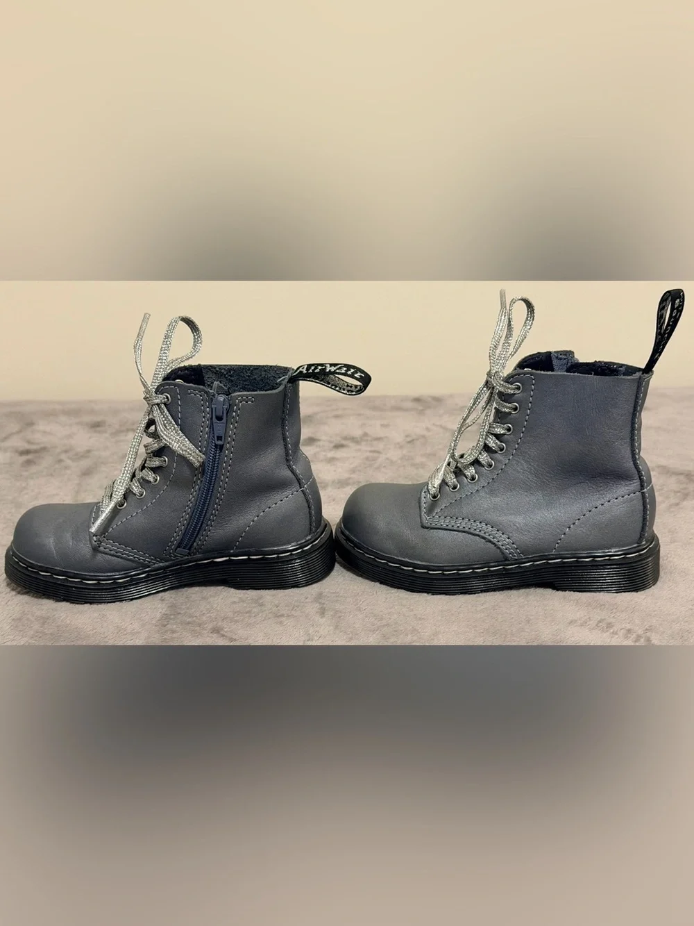 Dr. Martens - 1460 Pascal - Little Kids 9 - Gunmetal Grey Color - Metallic Laces